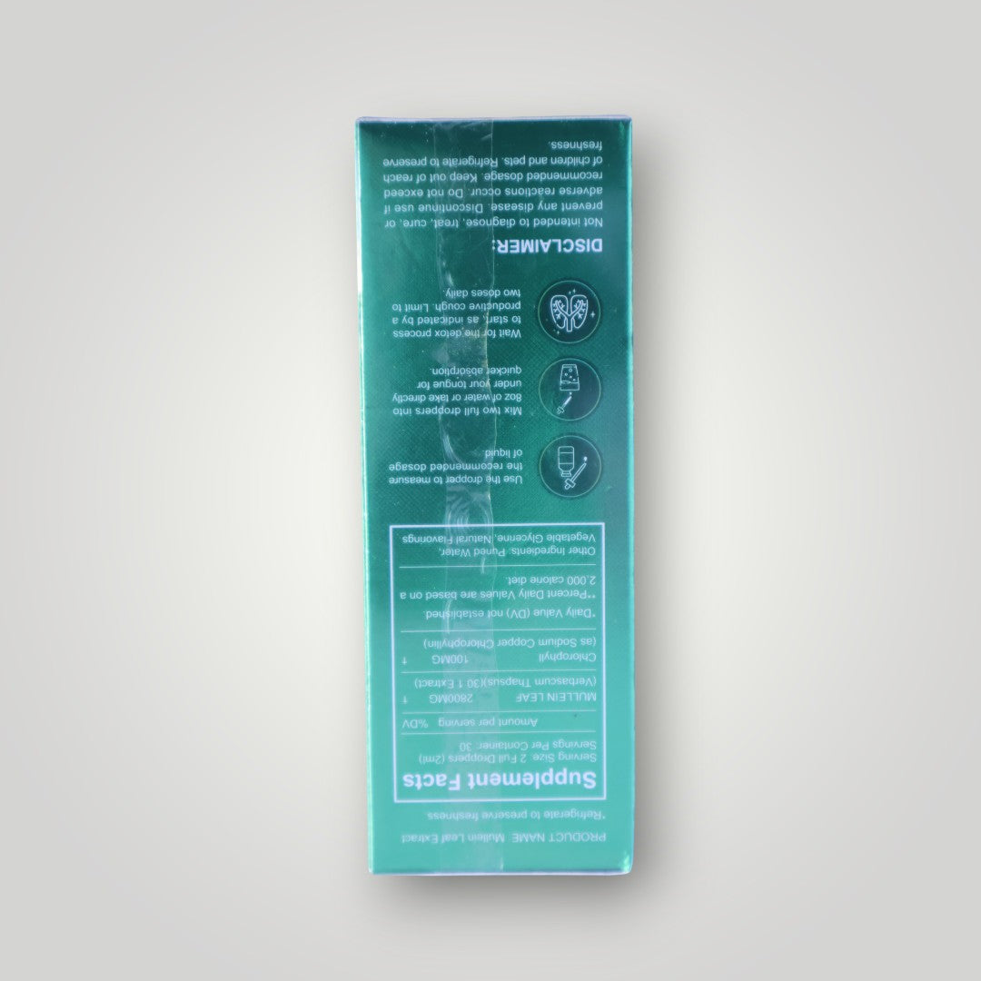 Mullein Leaf Extract – back panel with supplement facts and usage instructions