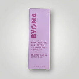 Pulse 360º Glow Byoma Moisturising Gel-Cream in a light purple box with Tri-Ceramide, Niacinamide, and Green Tea.