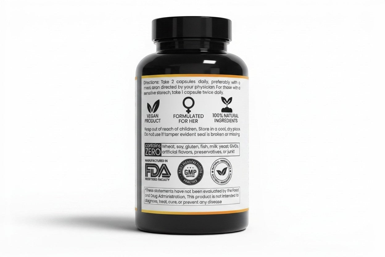 Pulse 360º Glow Inositol Complex supplement bottle showing label directions, vegan icons, and ingredient information