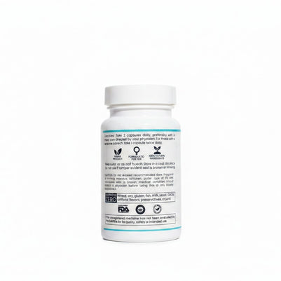 Pulse 360º Glow Advanced Strength Probiotic supplement bottle showing back label with usage instructions and ingredients
