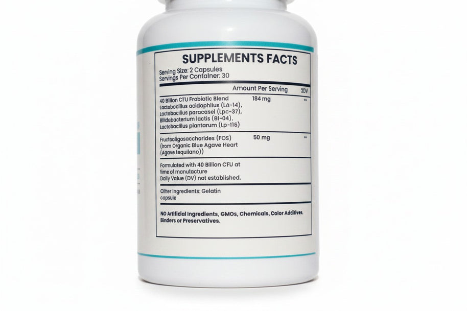 Pulse 360º Glow Advanced Strength Probiotic supplement facts label detailing ingredients and dosage information.