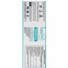 Pulse 360º Glow Advanced Strength Probiotic supplement box showing supplement facts, ingredients, and usage instructions.