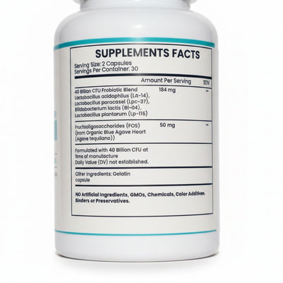 Pulse 360º Glow Advanced Strength Probiotic supplement facts label detailing ingredients and dosage information.